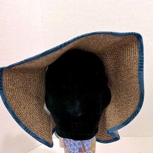 Belham living Stylish Brown Sun Hat with Blue Trim 50+ spf Velcro closure